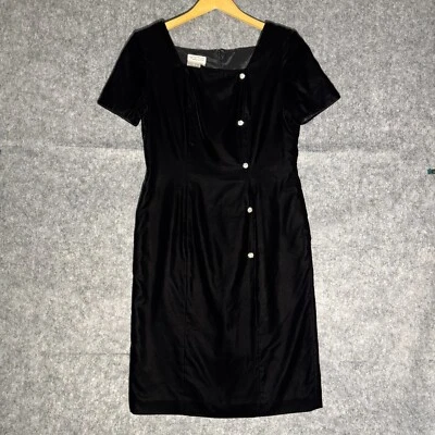 Talbots Dress Sz 10 Vintage 80s 90s Black Velvet Sheath Classy Formal Old Money - Image 1 of 4