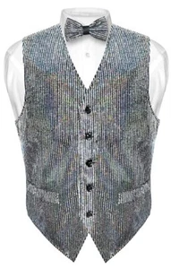 Conjunto de pajarita chaleco vestido diseño lentejuelas color plata para hombre - Imagen 1 de 2