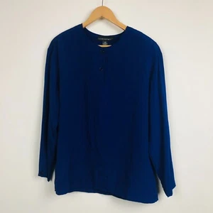 VTG Counterparts Women's Long Sleeve Blouse Shoulder Pads Solid Blue Size 14 - Picture 1 of 4