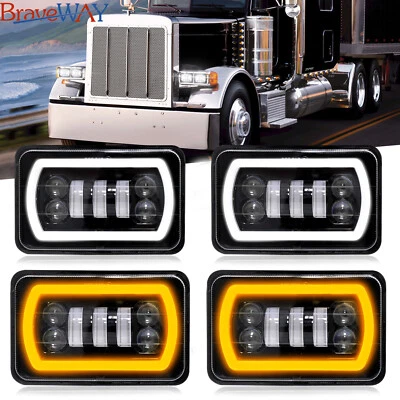 4X DOT Approved 4x6" 180W LED Headlights DRL for Peterbilt Kenworth Freightliner - Image 1 of 4