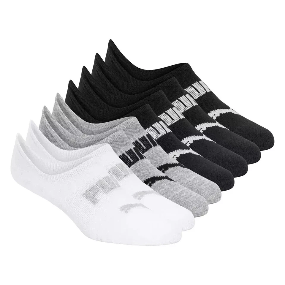 Puma Women's 8-Pair No Show Sneaker Socks Black/White/Gray Shoe Size 5-9.5