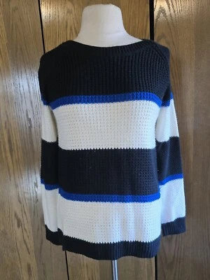 SO Pullover Tejido Suéter Azul Negro Blanco Rayas Juniors M Usado Foto 1 de 4