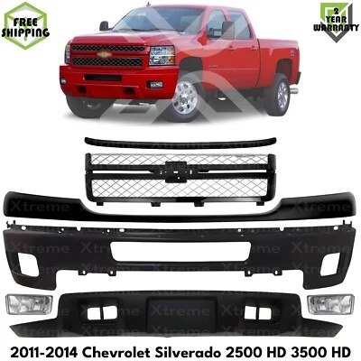 Front Bumper Paintable & Grille Kit For 2011-2014 Chevy Silverado 2500 HD 3500 Foto 1 de 4
