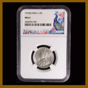 British India 1/2 Rupee, 1918 (B) Bombay NGC MS 61 King George V 4466026-004 - Picture 1 of 2
