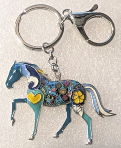 Horse Teal Blue Multicolor Key Ring Enamel Alloy Keychain Jewelry - Picture 1 of 3