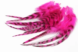30 pcs/lot UV Hot Pink Black Barred Grizzly Rooster Hackles Fly Tying Feathers - Bild 1 von 5