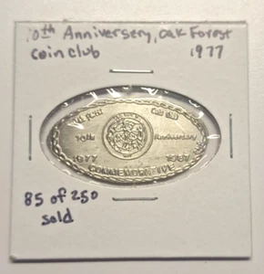 1977 Oak Forest Coin Club Anniversary  90% Silver Elongated Dime #85 of 250-CRC - Picture 1 of 3