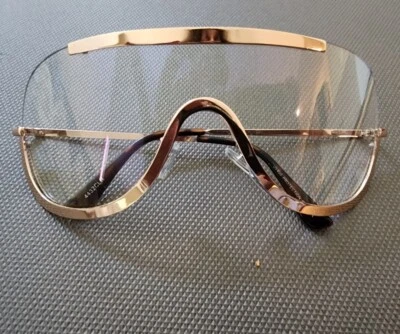 ESCUDO RETRO VINTAGE DE GRAN TAMAÑO Estilo Lente Transparente Gafas Marco de Metal Dorado Rosa Foto 1 de 4