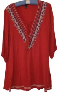 Forever 21 Dress S Boho Hippie Embroidered Tassel Tie Mini or Whimsigoth Tunic - Picture 1 of 6