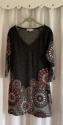Aryeh Women’s L V Neck Long Sleeve Sweater Dress Gray Geometric Circles - Image 1 of 4