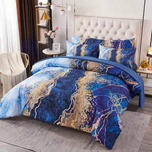 PERFEMET Watercolor Marble Pattern Comforter Sets Blue Tie king(6Pcs), - Picture 1 of 7