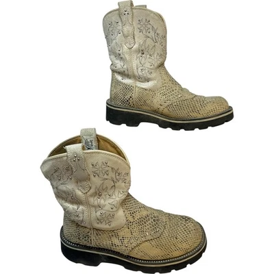 Botas vaqueras occidentales Ariat FatBaby talla 6 estampado de serpiente rodeo rancho festival blancas Foto 1 de 4