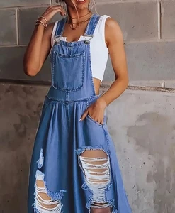 Thin denim Colored overalls women Size Medium, Distressed, Side Zipper, - Picture 1 of 4