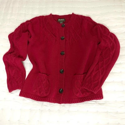 Eddie Bauer Cable Knit Long Sleeve Cardigan Sweater Women's L Red Knit | EUC - Image 1 of 4