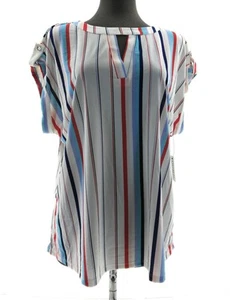 Cure Round Neck Women's Casual Blouse Pullover Striped Cap Sleeve Multi Color - Picture 1 of 5