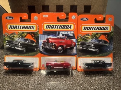 Caixa de fósforos 2023 lote de 3 carros 2 Qtd Ford Custom e Cadillac 1941, novo no pacote. - Imagem 1 de 4