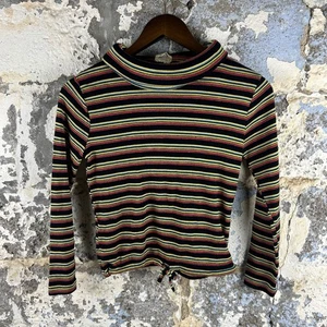 Vintage 80er Feinstrick 100% Acryl Rollkragen gestreift Langarm Oberteil M - Bild 1 von 6