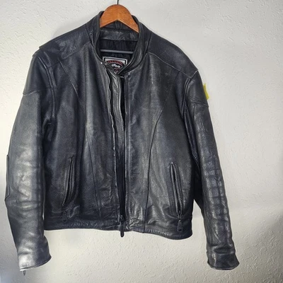 🔥VNTG River Road 黑色皮革摩托骑手夹克外套 46 码 - 重型皮革 — 第 1/4 张图片