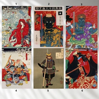 Vintage Japanese Samurai Woodblock Poster Ronin Art Yoshitoshi Wall DecorNoframe - Image 1 of 4