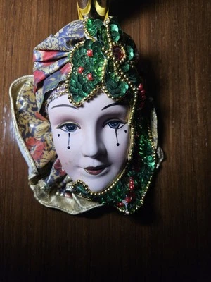 Máscara facial embrujada decoración de pared vintage, porcelana, Mardi Gras, mascarada Foto 1 de 4