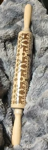 Wooden Embossing Rolling Pin, Christmas Tree Reindeer Snowflake, Cookies & Gifts - Picture 1 of 9