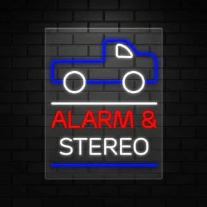 Alarm & Stereo Sign for Business Displays | LED Flex Neon | 24"W x 31"H x 1"D - Picture 1 of 5