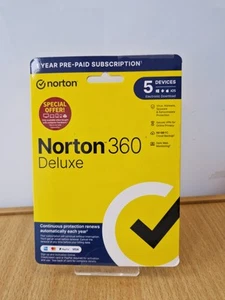 Norton 360 Deluxe 1 Year 5 Devices Prepaid – Brand New & Sealed - Picture 1 of 2