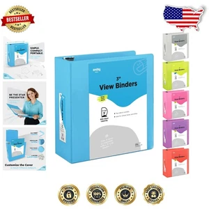 Carpeta azul duradera de 3 pulgadas con vista transparente y 2 bolsillos para uso escolar y de oficina - Imagen 1 de 8