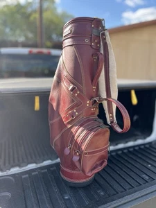 Jack Nicklaus Burgundy Leather 6 Way Mens Golf Bag Vintage + Club Cover - Picture 1 of 23