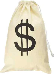 Bolsa de dinero natural de lona grande con cierre de cordón y signo de dólar Des - Imagen 1 de 1
