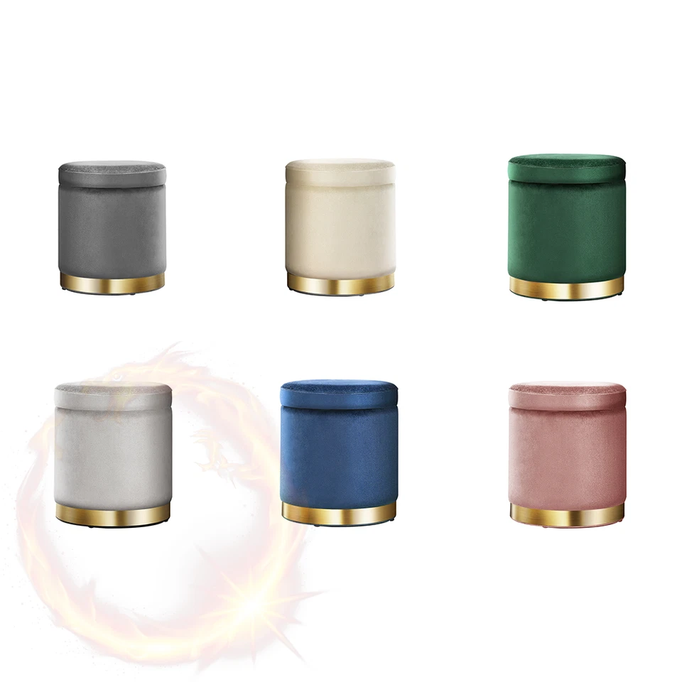 Round Velvet Foot Stool Storage Ottoman Foot Rest Pouffe Padded Makeup Seat - image 1 of 1