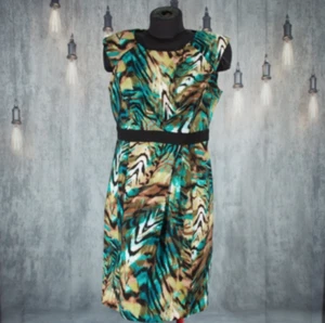 Emma Michele size 10 pencil dress blue green black fitted dress tropical sun - Picture 1 of 12