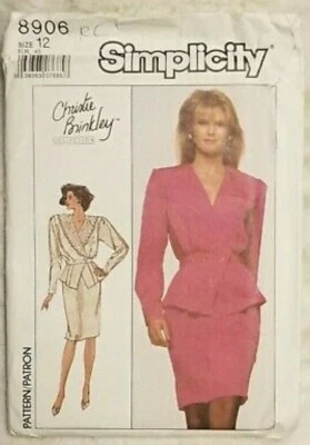 SIMPLICITY CHRISTIE BRINKLEY PATTERN 8906 SZ 12 EUR 40 UNCUT FACTORY FOLDED 1988 - Image 1 of 4