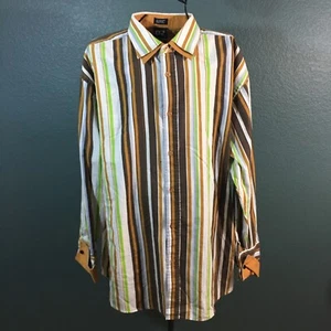 Dream USA Men's Long Sleeve Collared Button Up Shirt, Multi Striped, Size XL - Picture 1 of 11