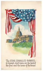 Estrella Lentejuelas Bandera Capitolio Cúpula Bandera Drapeada Postal Patriótica 1917 - Imagen 1 de 2