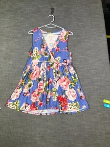 Matilda Jane Tunic Top Womens S Blue Floral Sleeveless Faux Wrap Dress Shirt - Picture 1 of 8