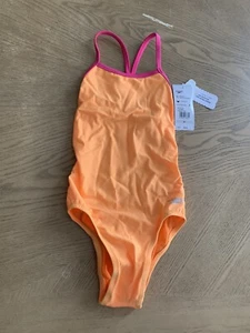 Speedo Eco Endurance Swimsuit Girls Sz 20 Classic Fit Orange/pink NWT - Picture 1 of 3