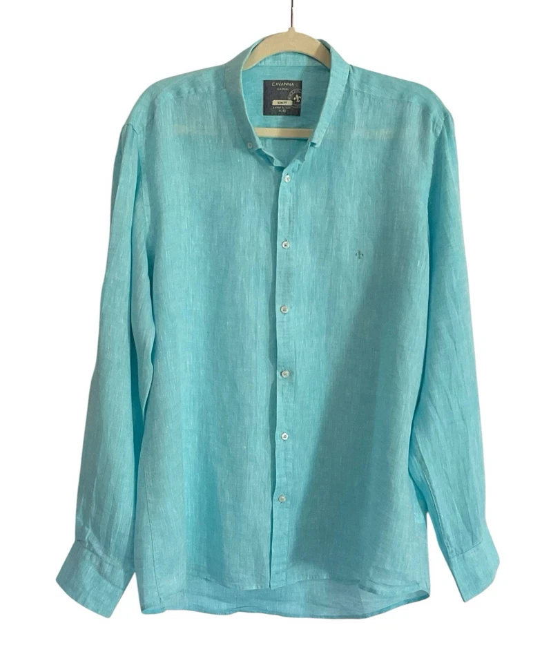 Cavanna Sport Slim Fit Men Turquoise Blue Roll Tab Sleeve Shirt  Sz L Breathable - Image 1 of 4