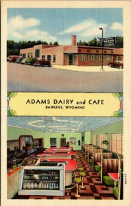 RAWLINS, WYOMING - ADAMS DAIRY & CAFE RESTAURANT - INTERIOR - LINEN POSTCARD - Picture 1 of 2