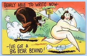 Postkarte 1948 Akt Frauen werden vom Bärenhumor verfolgt #C16 - Bild 1 von 2