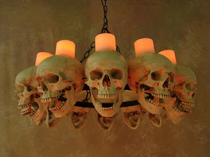 Life-Size Skull Chandelier w/ 12 Skulls w/ Wax Candles, Human Skeletons, NEW - Picture 1 of 9