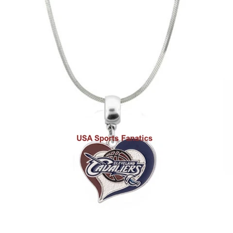 NBA Cleveland Cavaliers Heart Swirl Logo Pendant Necklace On A 925 Snake Chain Cover