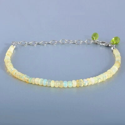 Natürlich Peridot & Äthiopische Feuer Opal Edelstein Perlen 925 Silber Armband - Bild 1 von 4
