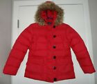 Womens Eddie Bauer Red Goose Down Faux Fur Hooded Puffer Jacket Coat X-Small 2-4