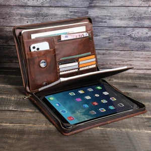 Genuine Leather Portfolio Document Briefcase Travel Tablet Case For iPad Pro 13 - Picture 1 of 11
