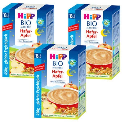 3x 450g Hipp Bio Milchbrei Gute Nacht Hafer Apfel ohne Zuckerzusatz 9 Portionen - Bild 1 von 4
