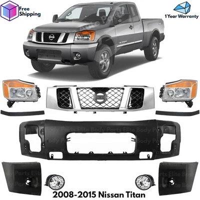 Front Bumper Face Bar Paintable & Grille Assembly Kit For 2008-2015 Nissan Titan Foto 1 de 4