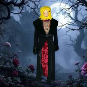 VTG 1990s Y2K WHIMSIGOTH VAMPIRE VELVET DUSTER JACKET ROBE FAIRY FAUXFUR SWEATER - Picture 1 of 16