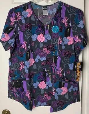 Disney Villains Maleficent Scrub Top Women's Size XL Extra Large Two Pockets New - Image 1 of 4