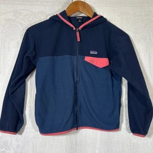 Patagonia Micro Fleece Snap T Jacket Medium 10 Navy Blue Pink Full Zip Hoodie - Picture 1 of 12